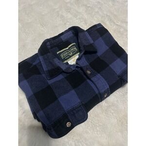 Field And Stream Grunge  Heavy Flannel Cotton Blue Buffalo Plaid Shirt Shack XL